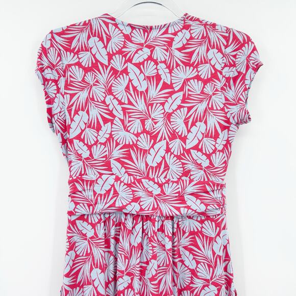 Boden Lola Jersey Dress Red Blue Leaf Print V-Neck Ruched Pockets Womens Size 2P - Picture 9 of 12